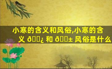 小寒的含义和风俗,小寒的含义 🌿 和 🐱 风俗是什么